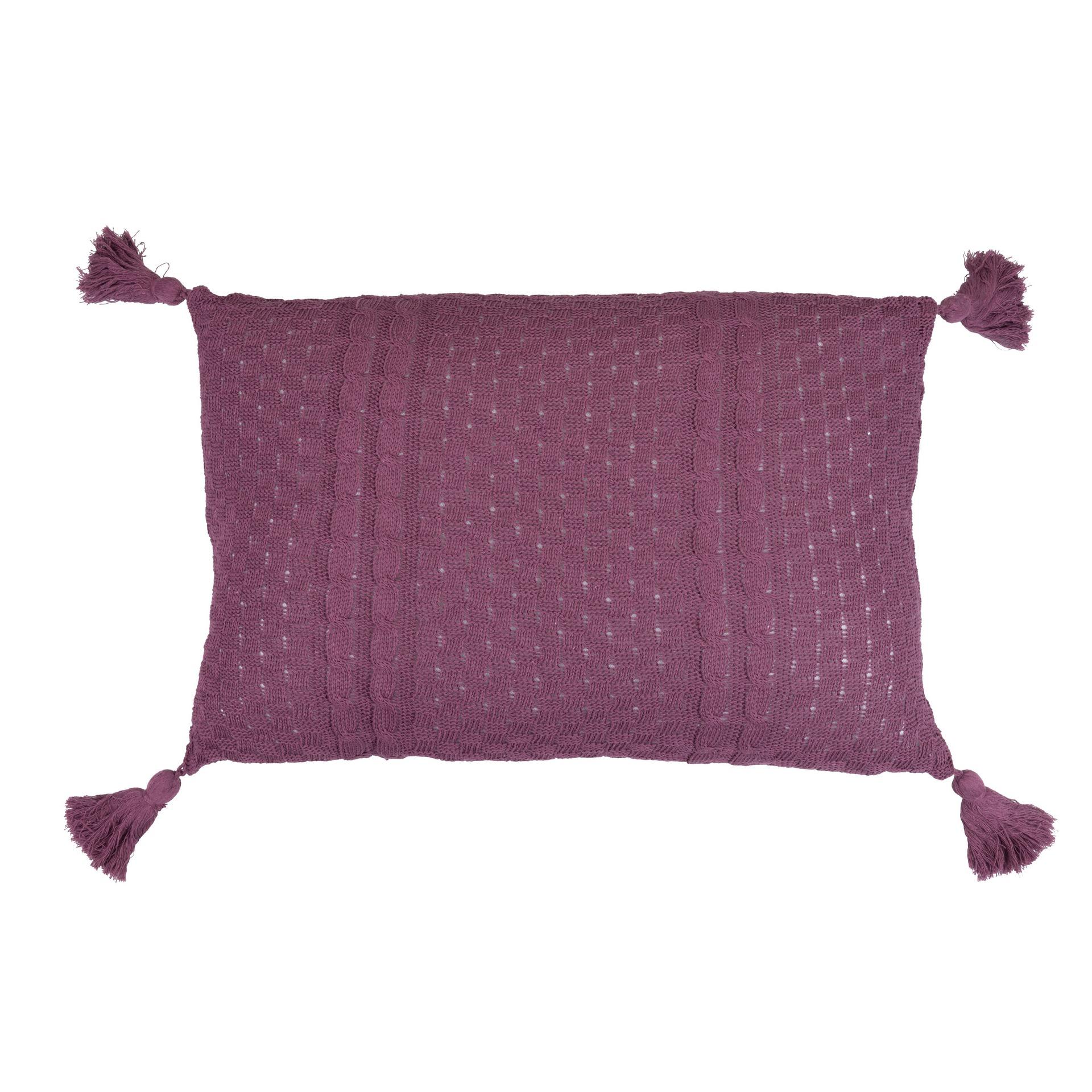 Cojin hilo borlones berenjena 60x15x40 cm , El mejor complemento para tu hogar.