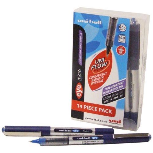 Uni-ball Eye Micro UB157 - Bolígrafo roller (punta fina, 14 unidades), color azul