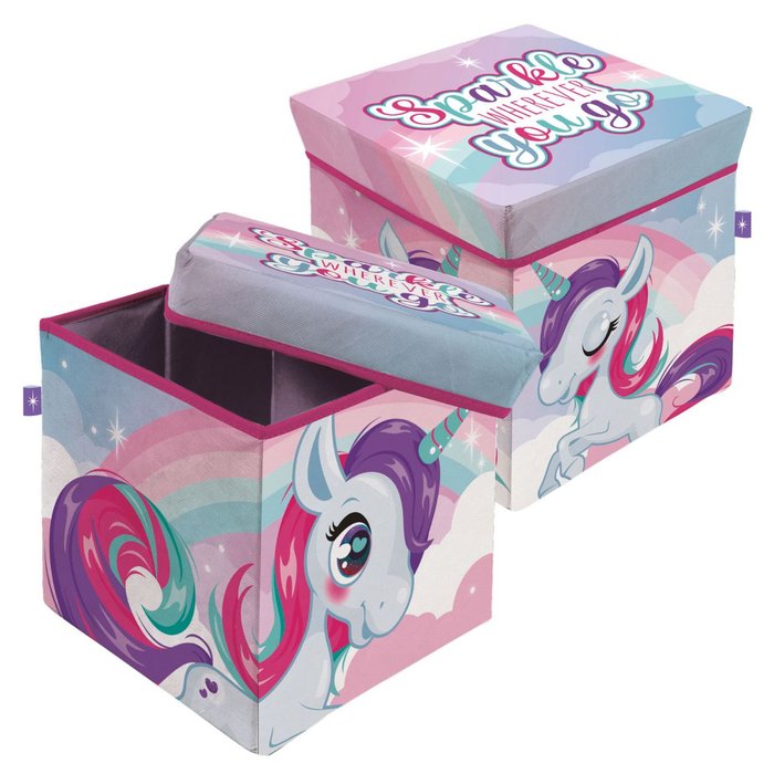 ARDITEX PUF ASIENTO CAJA ALMACENAJE RIGIDA PLEGABLE UNICORNIO HOME 30x30x30 Cms.