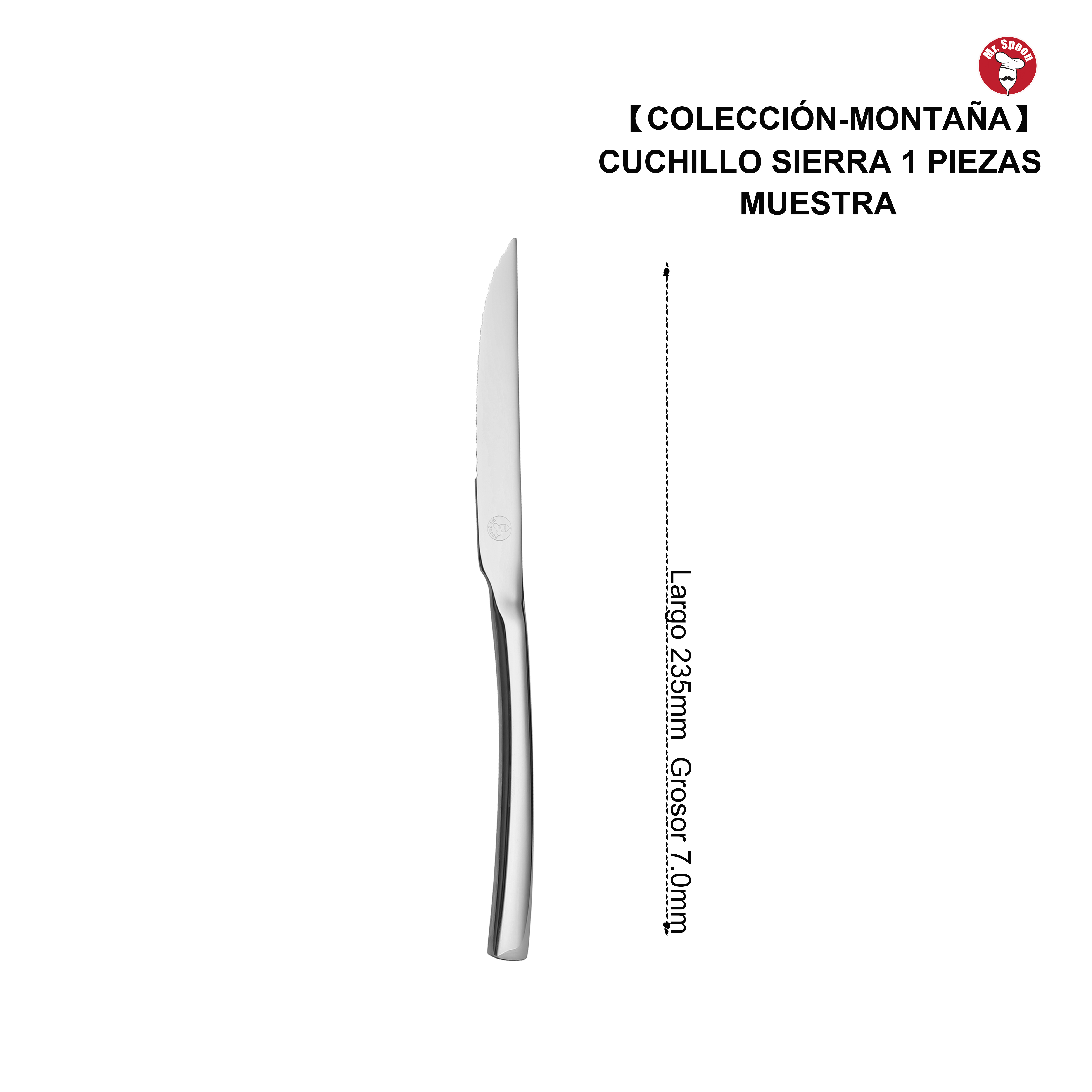 Cuchillo de Carne / Cuchillo de Sierra Mr.Spoon Serie Montaña Clásica 235mm Acero Inoxidable 13/0 Plateado, Corte Preciso para Carne y Asados, Diseño Elegante y Funcional, Apto para Lavavajillas,Uso Profesional Hostelería Restaurante Hotel Venta Mayorista