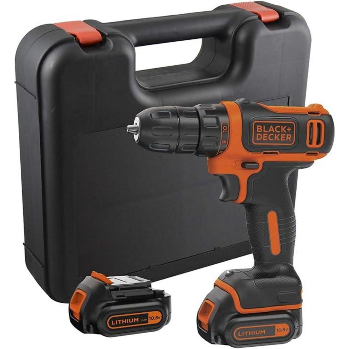 BLACK+DECKER – Taladro Atornillador 10,8V con 2 Baterías 1,5 Ah + Cargador + Maletín.