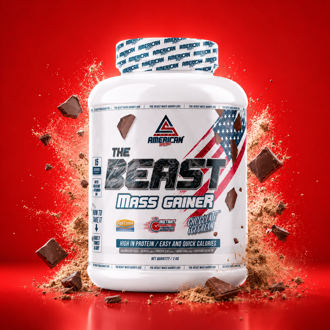 AS American Suplement | Carbohidrato de absorción lenta | The Beast Mass Gainer | Alto en Carbohidratos y Proteínas | Ayuda a Subir de Peso | Aumenta la Masa Muscular | Contiene Creatina Monohidrato