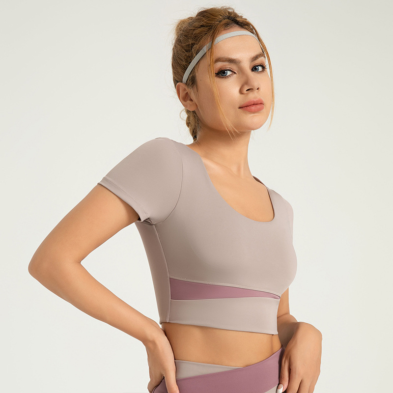 TK Ropa de yoga desnuda para Mujer, ropa Deportiva de Yoga de manga corta con almohadillas para el pecho y ropa Deportiva de Colores a juego