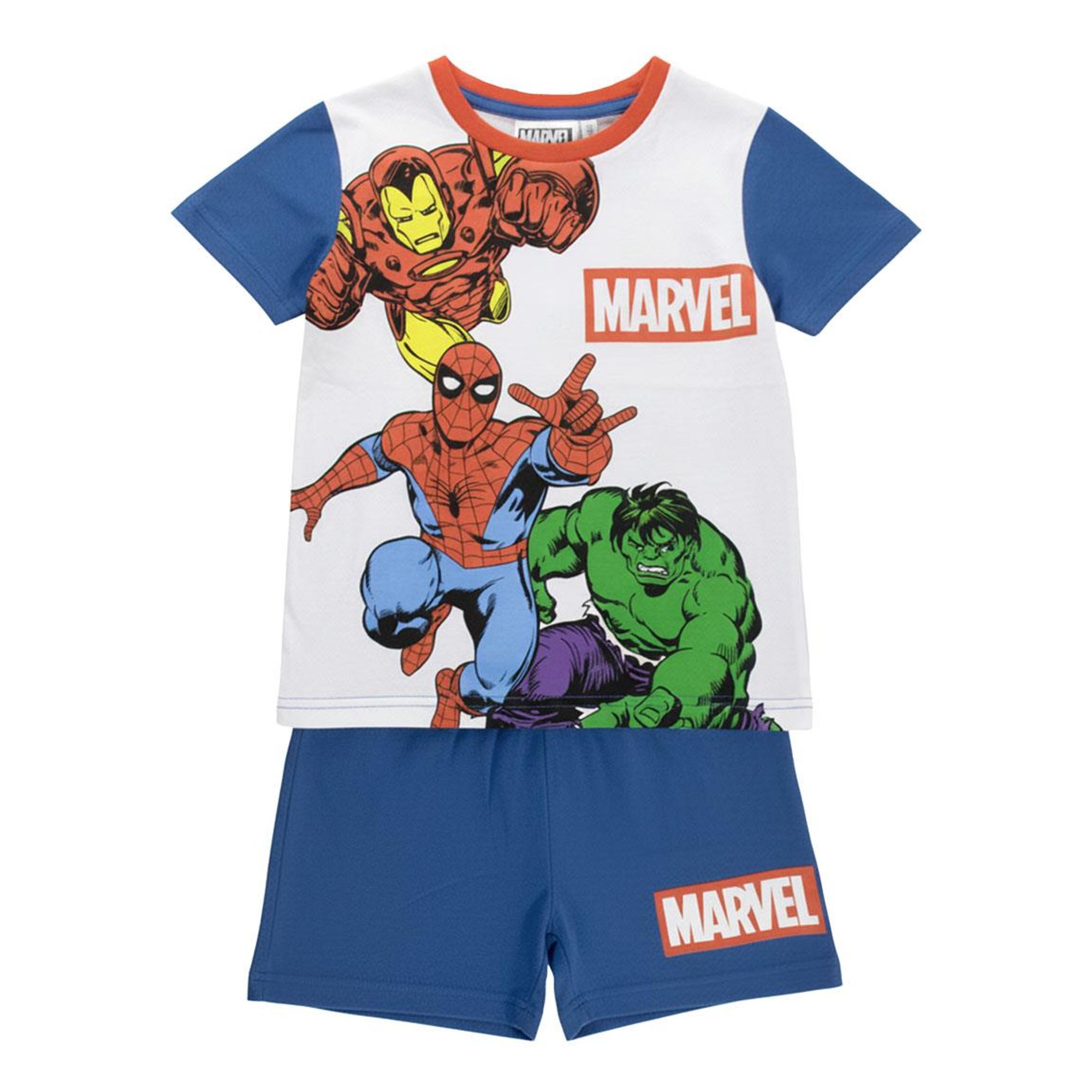 Pijama Corto Marvel 2 Piezas - Conjunto Verano Marvel con Camiseta Manga Corta y Pantalón Corto, Pijama Suave y Transpirable, Ropa de Dormir Cómoda