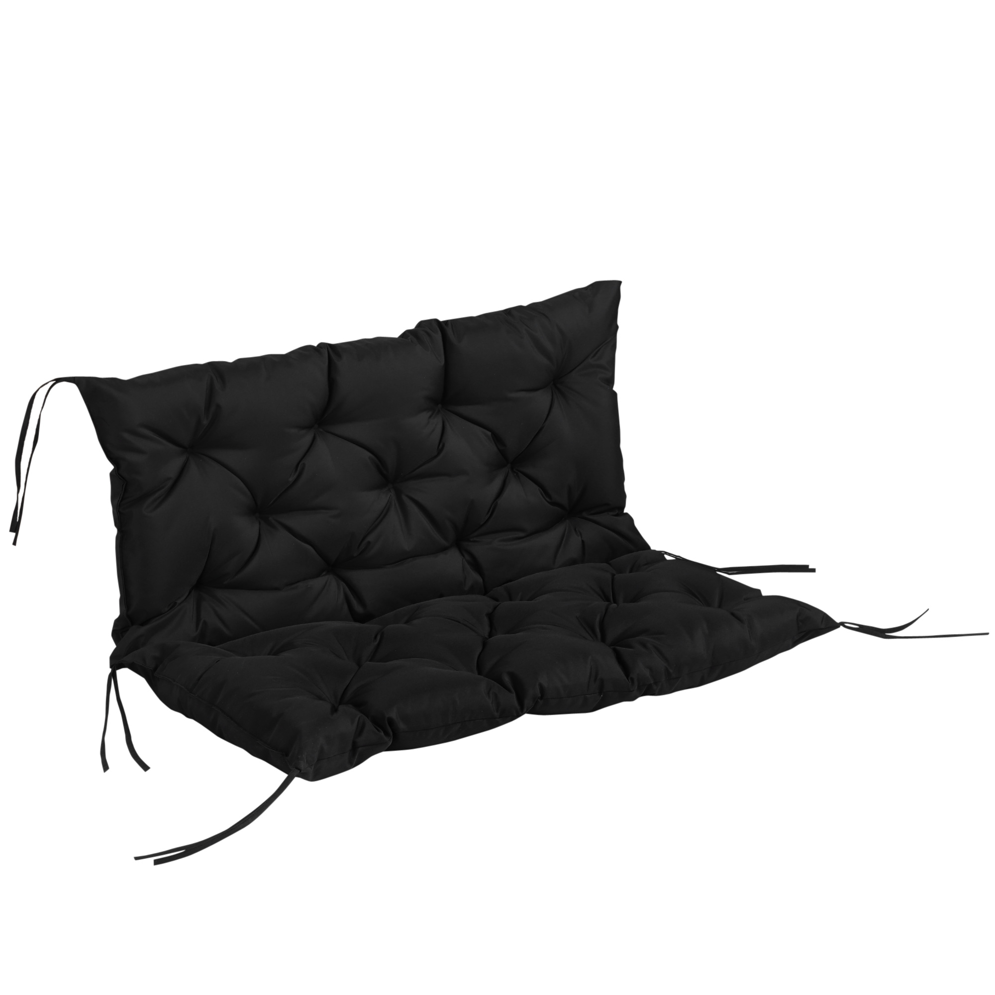 Outsunny Cojín para Banco de Jardín con Respaldo, 100x98x8 cm, Colchón de Banco de 2 Plazas para Interior y Exterior con Relleno Grueso y Cintas de Sujeción, para Columpio, Terraza, Balcón, Negro