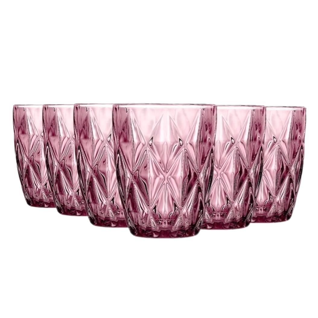 TRESV 6 Vasos Cristal de 300ml｜Resistente a Cambios Térmicos｜Para Whisky/Zumo en Casa｜Colores Intensos