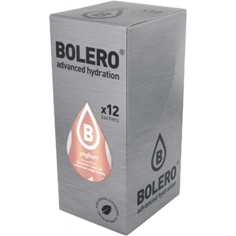 Bolero Sabor Yogur, pack de 12 sobres de 9g. Bebida en polvo sin azúcar para crear un refresco cremoso y bajo en calorías, con Vitamina C y el dulzor natural de la Stevia.