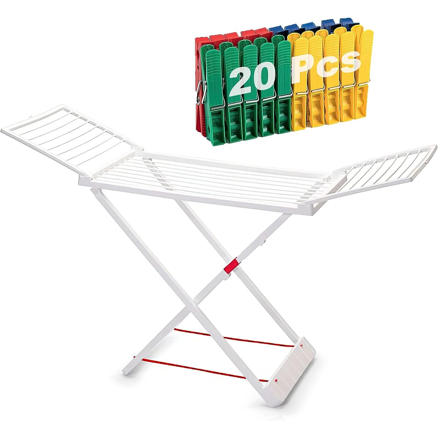 KingnetStore - Tendedero de Ropa con Alas, 20m Espacio Tendido X-Legs, 20 pinzas de ropa incluida, 180 x 108 x 55 / 129 x 54 x 7,3 CM, Tendedero Plegable - Tendedero Extensible - Tendedero Antideslizante - Tendedero para Exterior e Interior