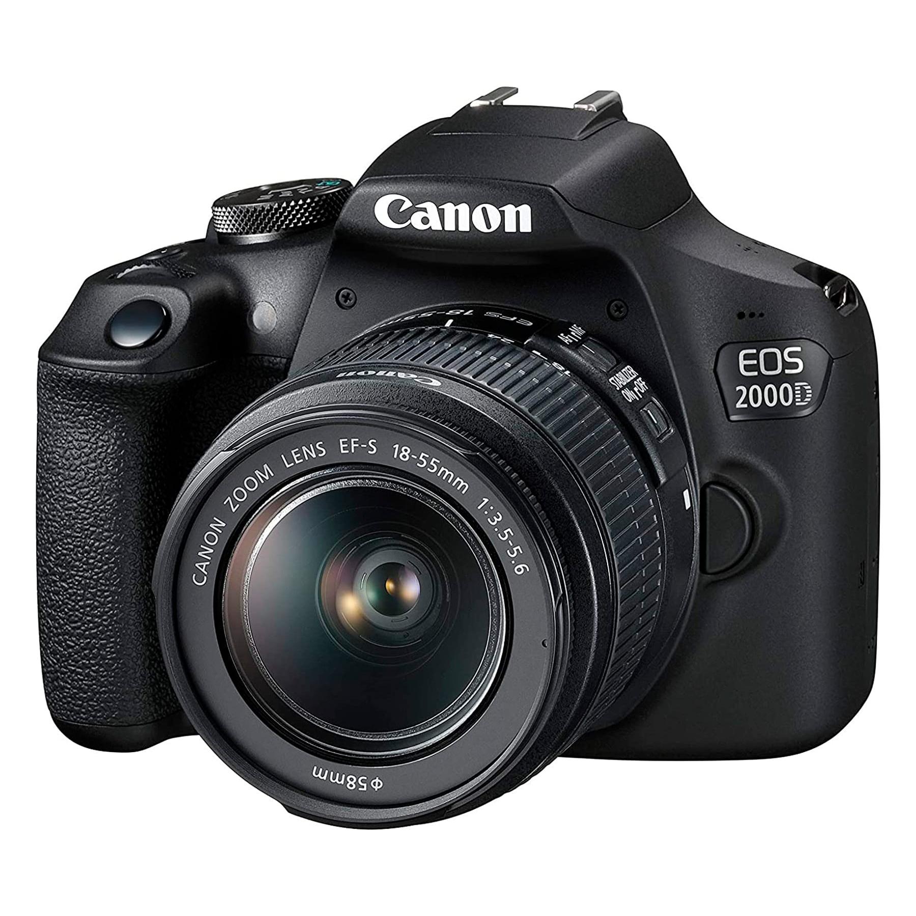 Canon - Cámara DSLR EOS 2000D con sensor CMOS de 24,1 MP y objetivo EF-S 18-55mm f/3.5-5.6 III, pantalla LCD de 3 pulgadas, WiFi y NFC