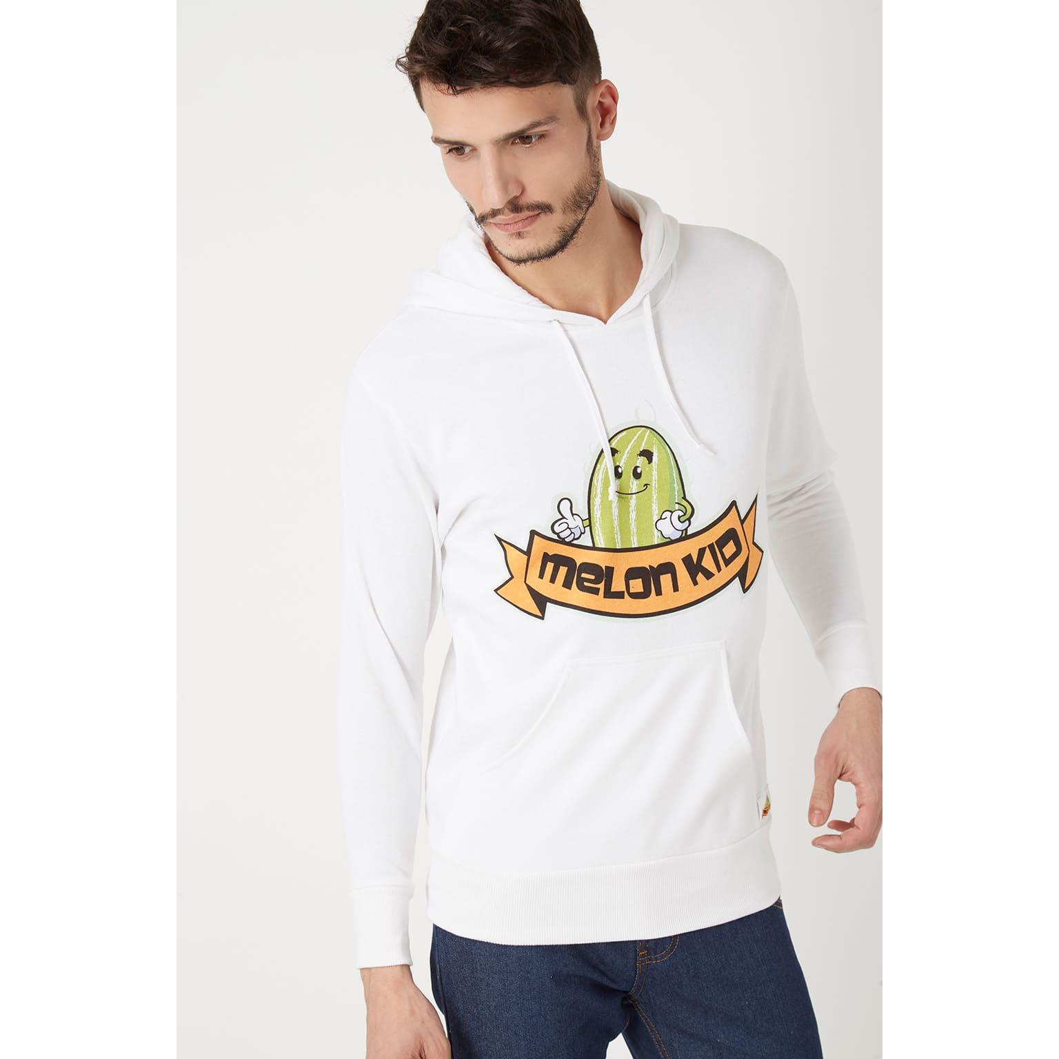 Sudadera algodón blanca hoodie jersey Melon Kid estampado divertido casual manga larga capucha cordón puños canalé cómoda exclusiva talla L niño niña ✅Entrega 24/48h
