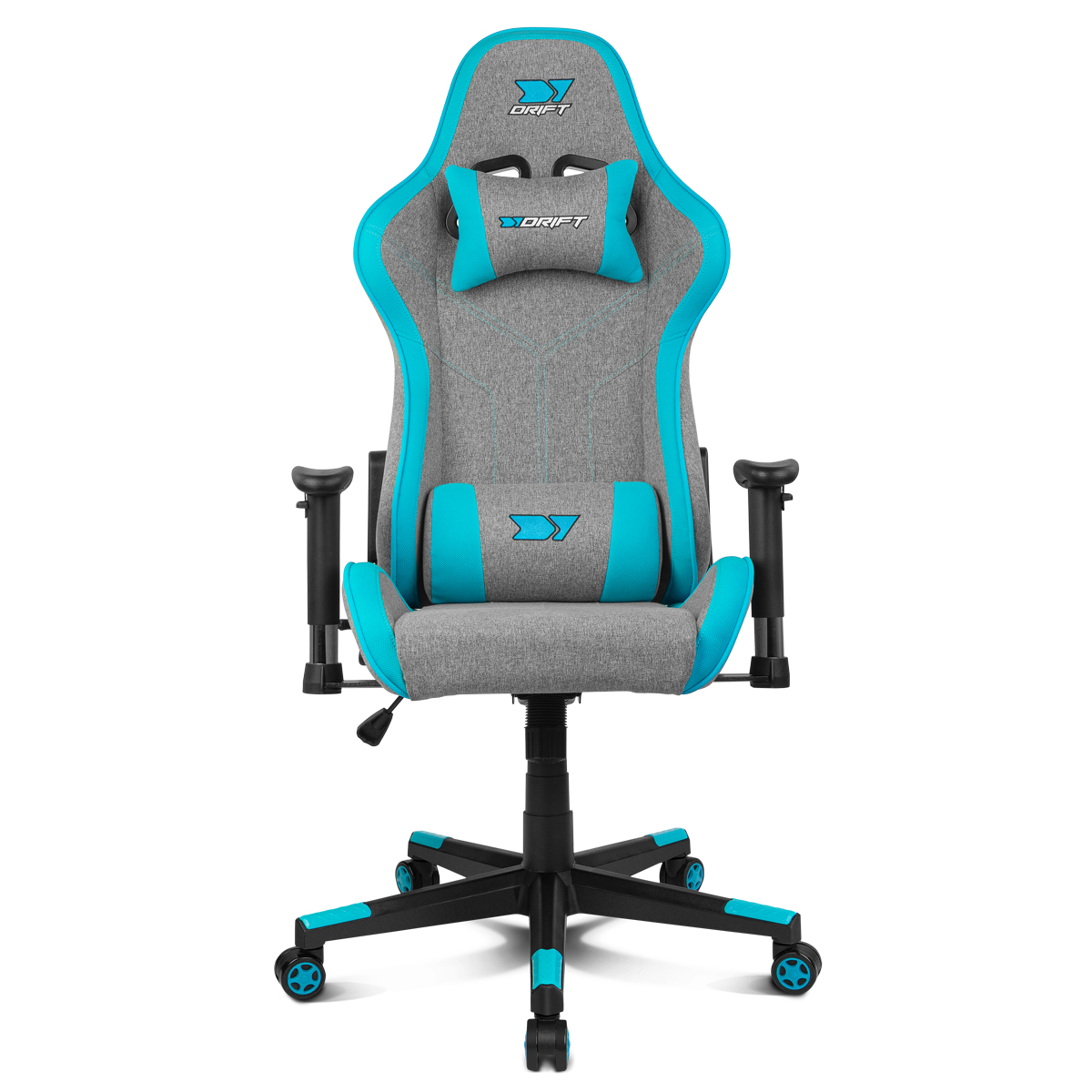 DRIFT GAMING DR90- Silla Profesional, Tejido Fabric Transpirable, reposabrazos 2D Acolchado, Base Nylon Reforzada, pistón Clase 4, inclinación, cojin Lumbar/Cervical, Gris/Azul