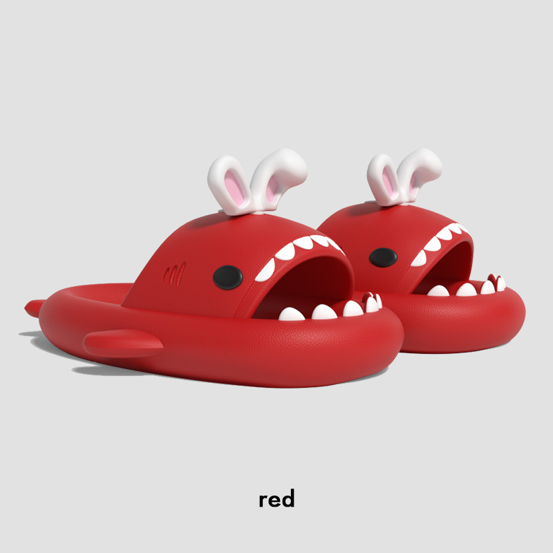 CA Pantuflas de tiburón con orejas de conejo lindas de segunda generación con suela gruesa para mujer, sandalias antideslizantes para el baño en casa y al aire libre para niñas.