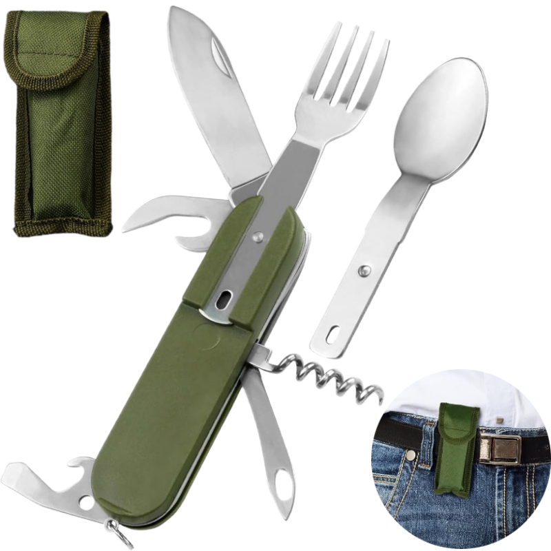 TK Juego De Comedor Multifuncional 7 En 1 De Acero Inoxidable Plegable Para Camping Viajes Picnics Con Cuchillo Cuchara Y Fork