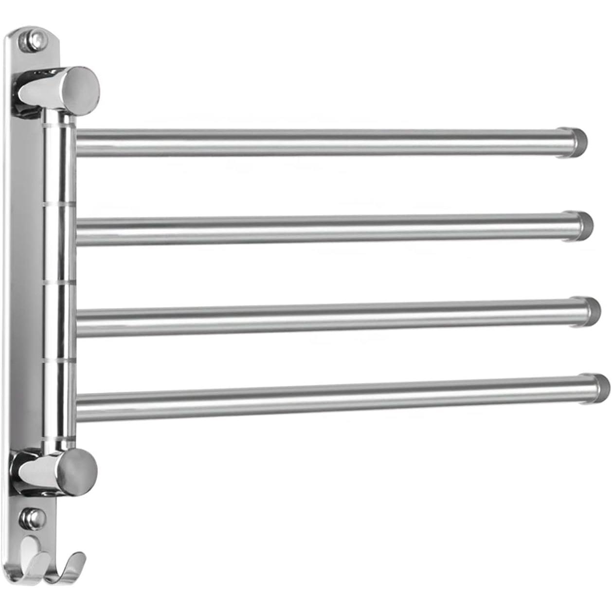 Toallero Baño,Porta Toallas 34cm con 4 Brazos de 180 ° de Rotación Toalleros Barra para Baño Acero Inoxidable con Gancho