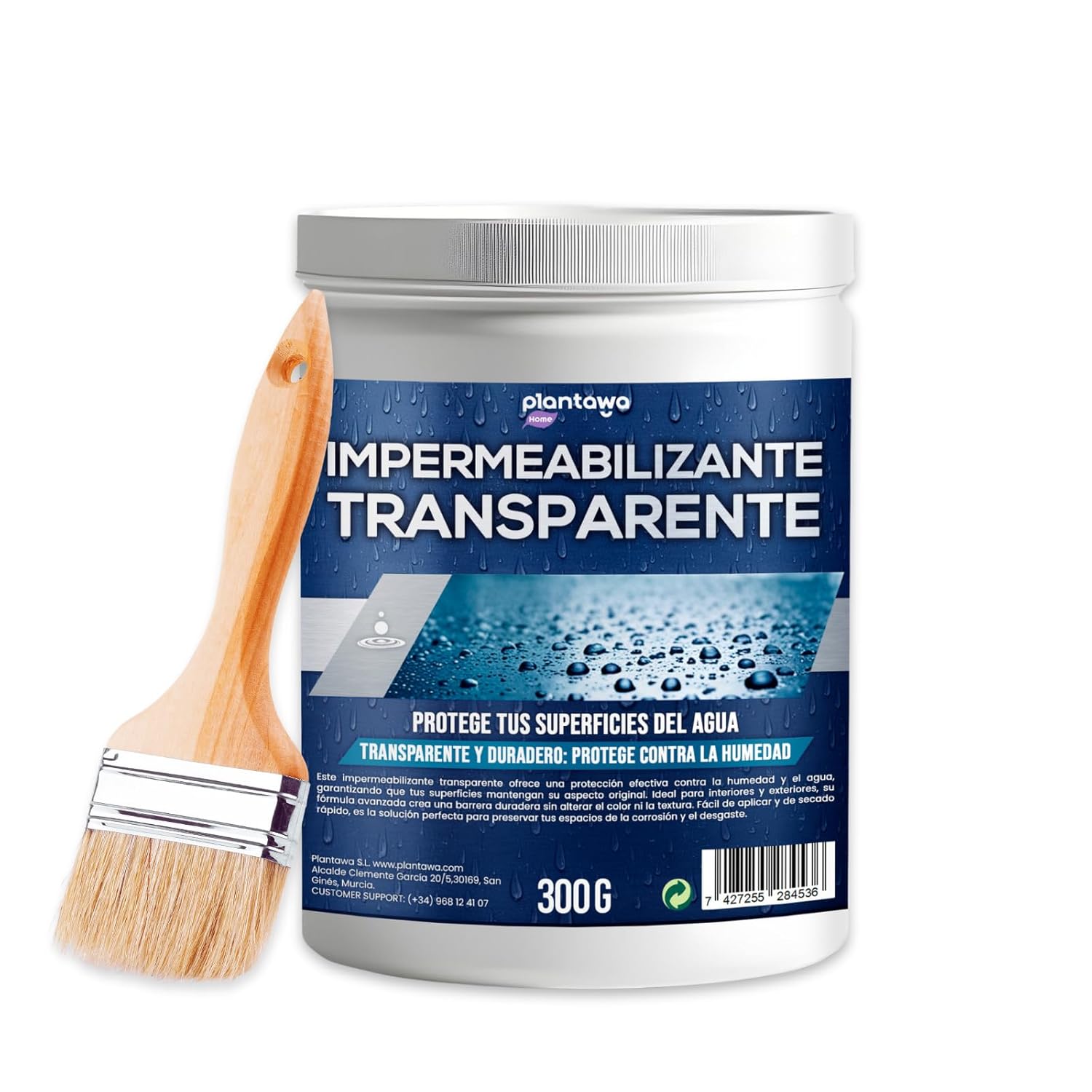 Plantawa Impermeabilizante Transparente 300g | Sellador Hidrofugante Invisible, Genera Película Protectora, Resistente al Agua y Humedad, Revestimiento Impermeable para Interiores y Exteriores