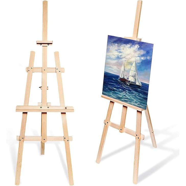 MEJORADA Caballete de Madera para Pintar de Pino Natural, Altura 120/145/170 cm, Soporte de Lienzos, Cuadros y Fotografías, Regulable y Plegable, Manualidades Niños y Adultos