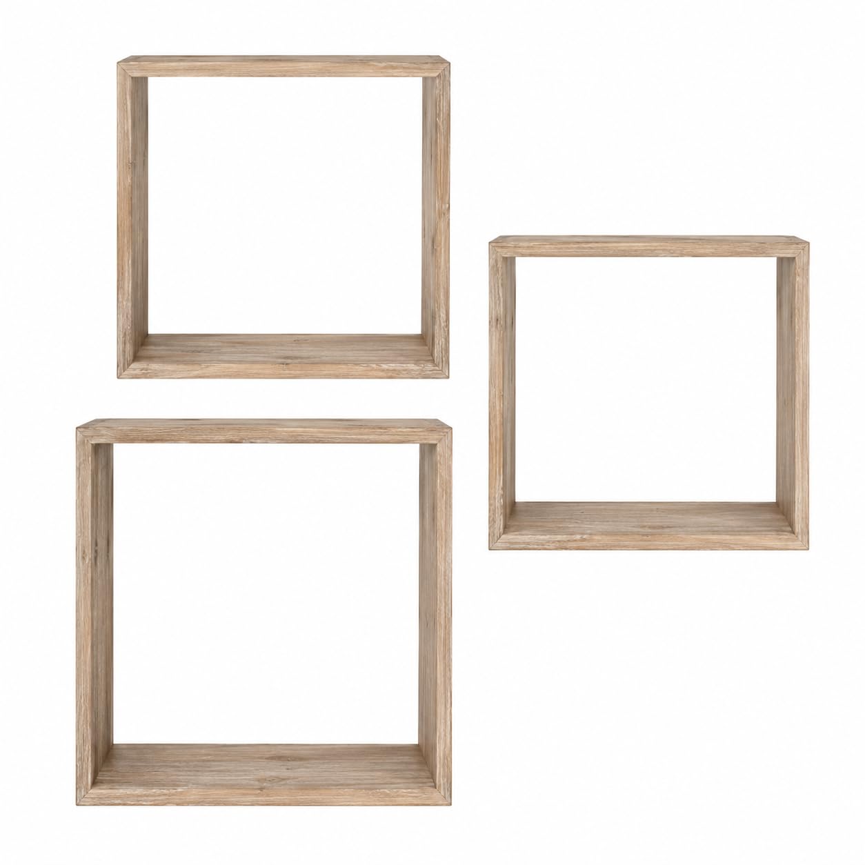 LIN HOME IJ-ZZ3X-PNNB Set de 3 Estantes Flotantes de Madera, Diseño Cuadrado Minimalista, 30/26,5/23 cm, Organizadores de Pared