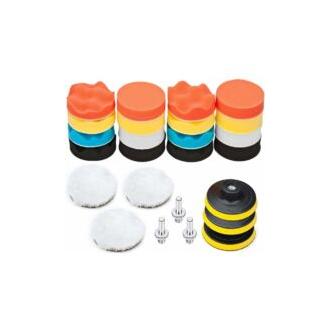CA - Kit de pulido para coche (25 piezas), disco de esponja de 75 mm, broca para taladro, cepillo para amoladora, almohadilla de pulido con adaptador M10