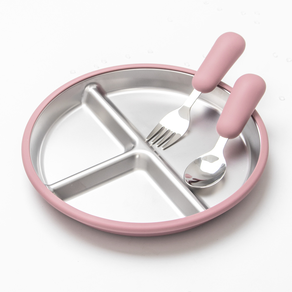 Juego de cubiertos de acero inoxidable con separadores antideslizantes de silicona apta para alimentos, libres de BPA, aptos para lavavajillas, ideales para el hogar, viajes y acampadas