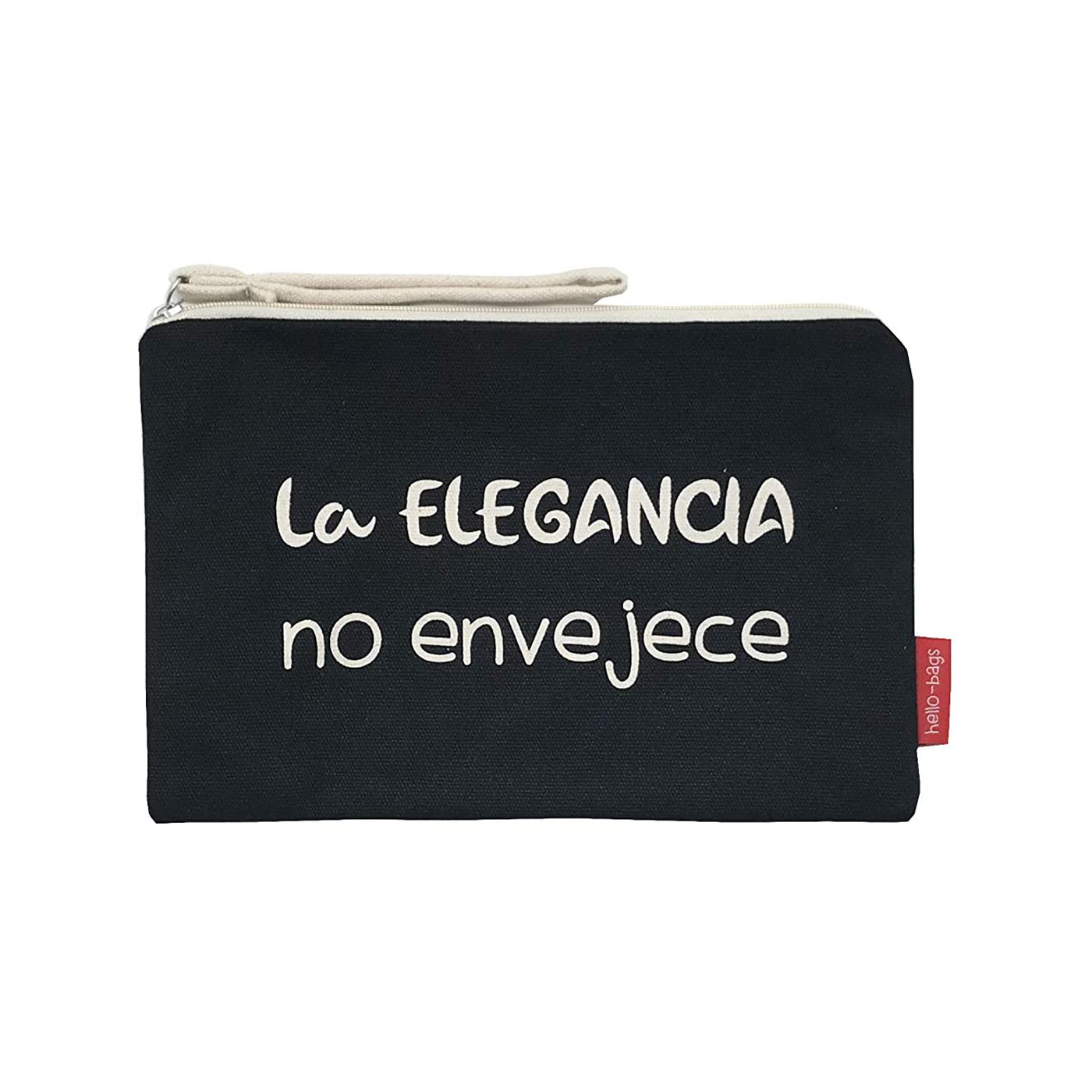 Hello-Bags. Bolso Neceser / Cartera de Mano con cremallera y forro interior.  Exterior: Algodón 100%. Incluye sobre kraft de regalo. Modelo LAELEGANCIA. Color: Crudo / Negro. 23x15,5 cm.