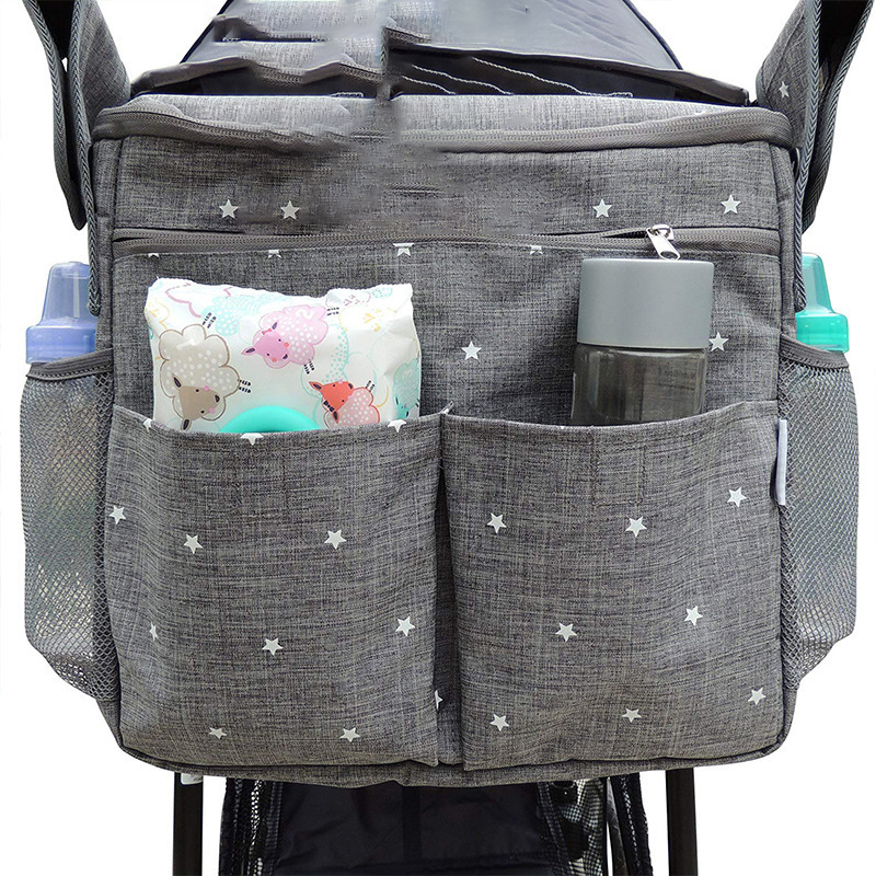 TK Bolsa de almanamiento universal para cochecito de 14,6x12,2x7,5 pulgadas, Bolsa Grande impermeable para pañales de Bebe, 4 maneras de LeVar La mopila (GRIS)