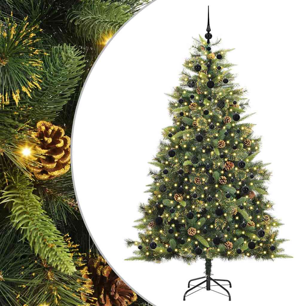 vidaXL Árbol de Navidad artificial con ramas plegables y conos 210 cm