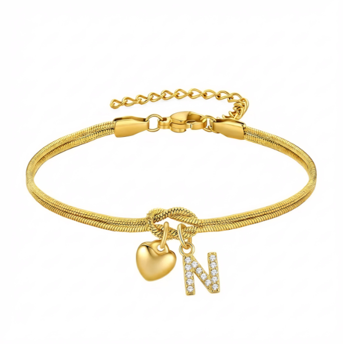 Pulseras doradas con iniciales para mujer, diseño de nudo de amor, estilo Barcelet, delicadas letras A-Z, pulseras doradas, regalos