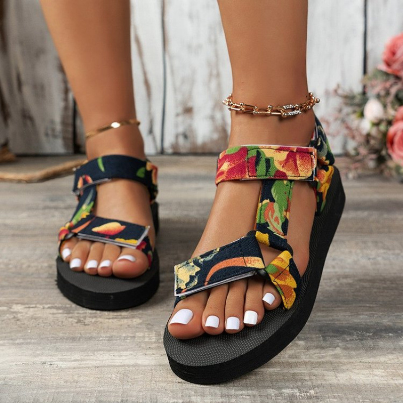 TK Nuevas sandalias de Playa de estil étnico con Velcro y Suela Gruesa de verano a juego para Mujer Talla 43.
