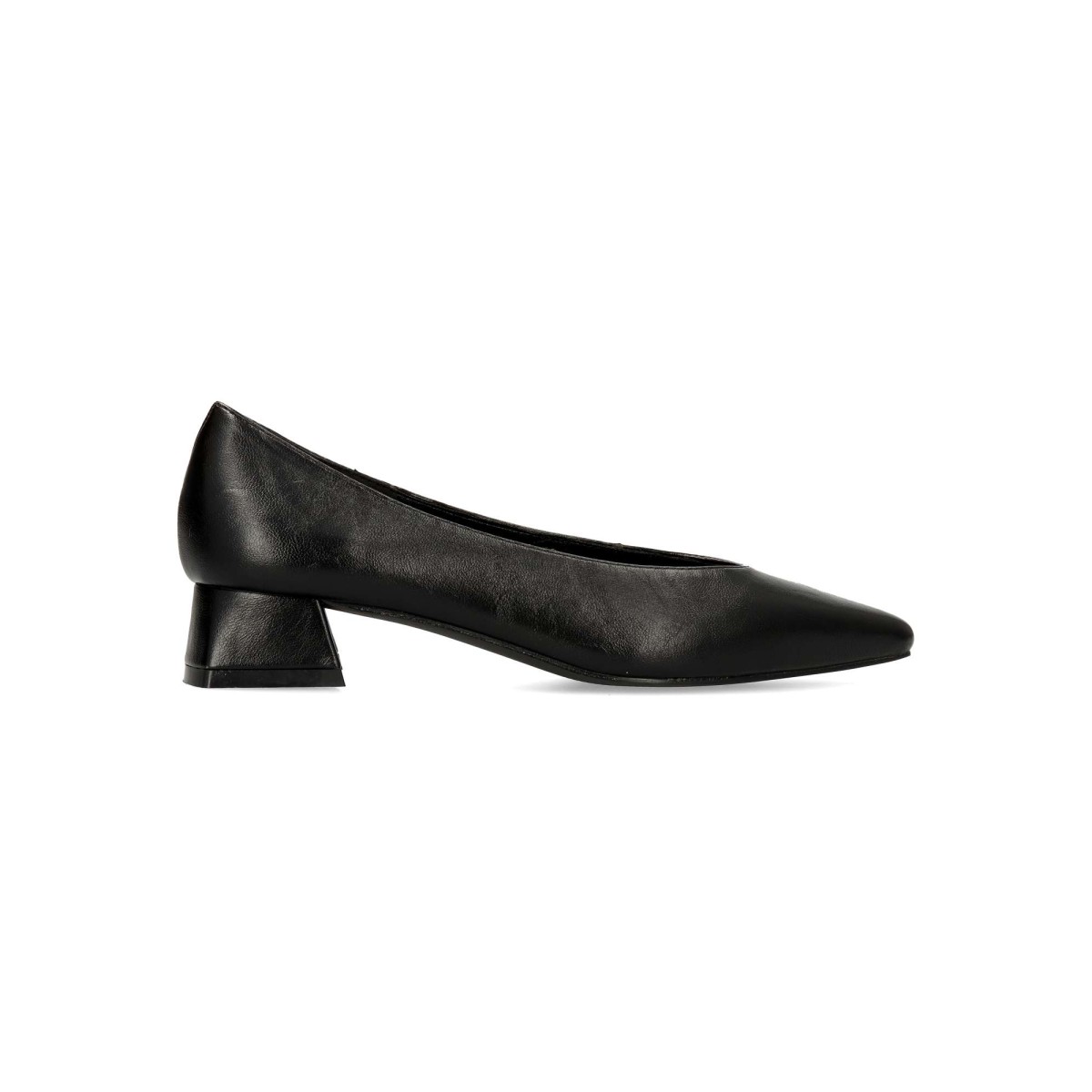 Vanessa Calzados - Zapato salón tacón bajo mujer con puntera fina y tacón ancho de 3 cm, fabricado en piel sintética con suela de goma, color negro