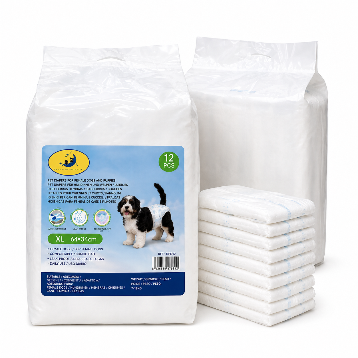 Pañales desechables para perros macho y hembra, absorbentes ajustables para cachorros y perros adultos, varias tallas disponibles, pack de 10 uds
