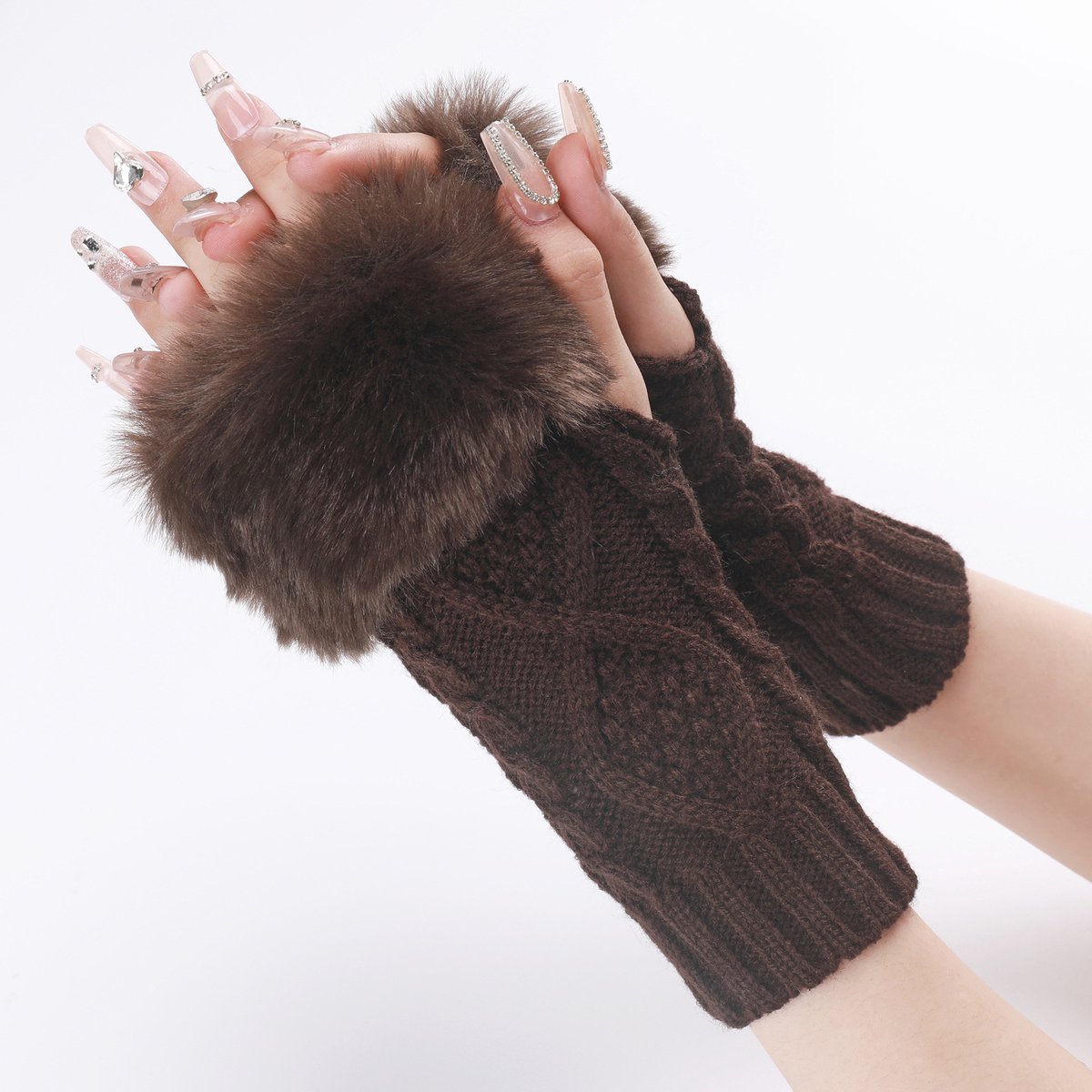 Om Home Calentadores de brazos suaves sin dedos (2 pares) - Guantes de invierno de punto suaves - Con orificios para los pulgares - Calentadores de brazos cálidos sin dedos - Guantes de punto y ganchillo para mujer - Adecuados para escribir y conducir
