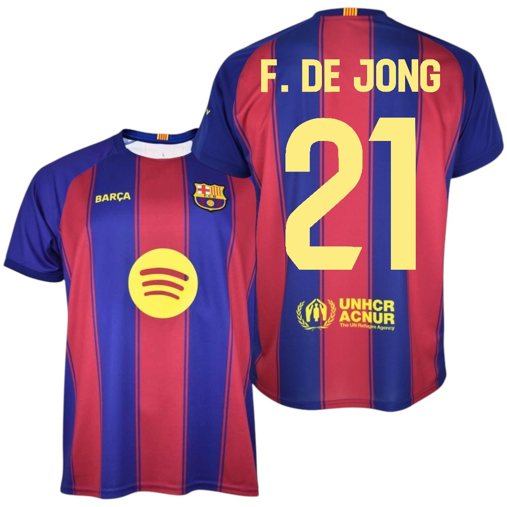 Barça - Camiseta Réplica Oficial 25/26 - Jugador F. DE JONG Nº21 - Colores Blaugrana - Tejido Transpirable - Detalles bordados.