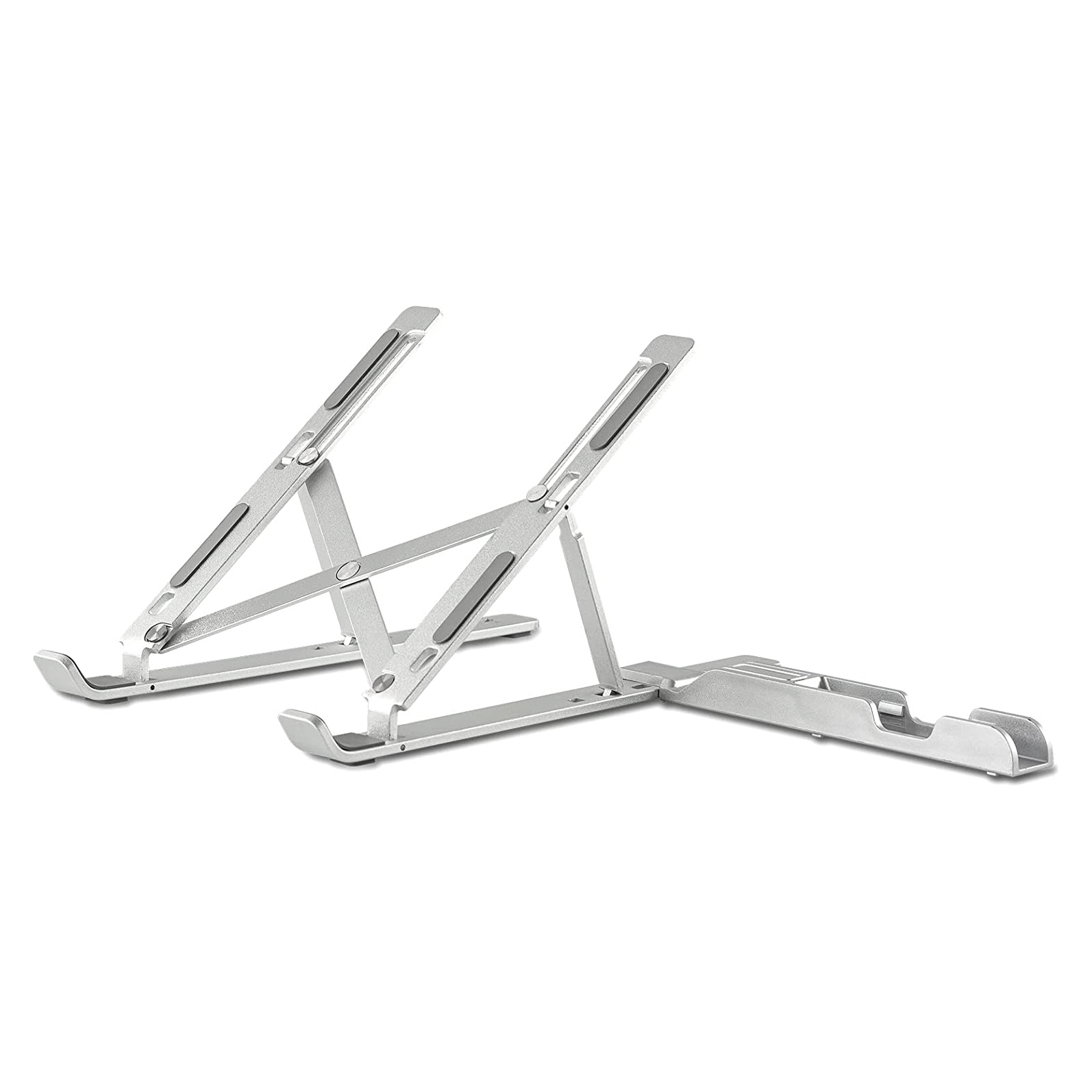 Soporte para portátiles Aluminio con soporte movil, Atril para ordenador en Aleación de Aluminio, diseño Plegable y fácil de Llevar, Incluye un Soporte Adicional para el móvil en ABS. Antideslizante, 6 Posiciones Portátil Plegable Plateado