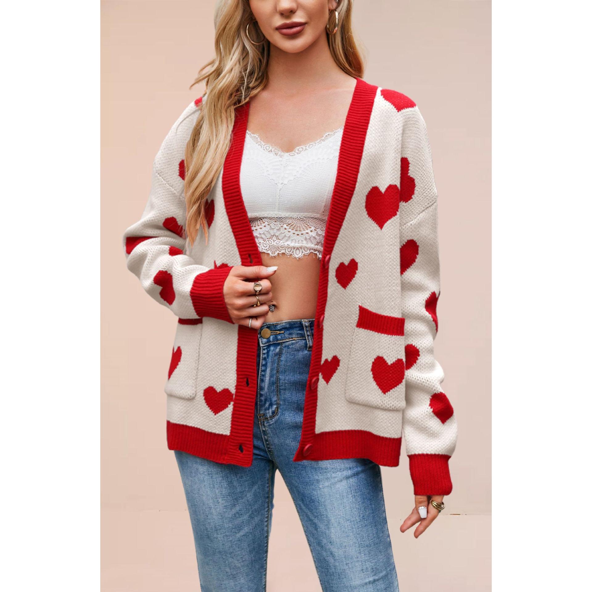 TK Cárdigan de punto con cuello en V y bolsillos para mujer, estilo clásico.