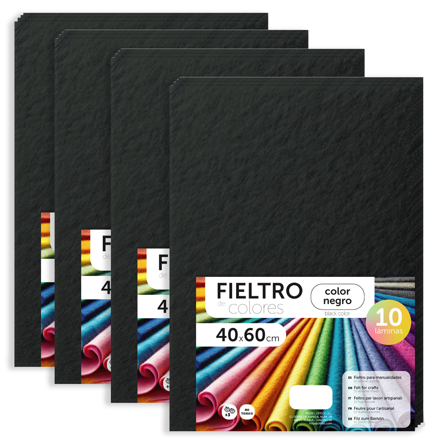 Fieltro para Manualidades, Fieltro de Colores, Suave y Flexible, Material para Costura, Telas Patchwork, Ideal para proyectos DIY, artesanía o decoración, 40x60cm - m-office (negro, 40 uds)
