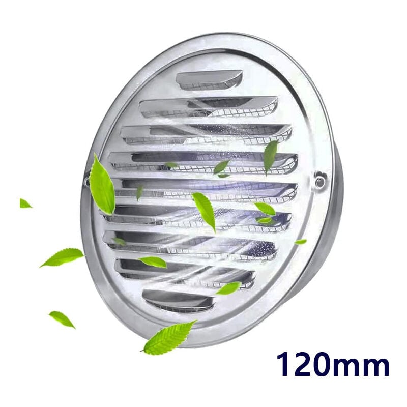 Rejilla de ventilación de acero inoxidable - Ventilación de aire con mosquitera - Cubierta de escape para la boca de muebles de cocina(120mm)