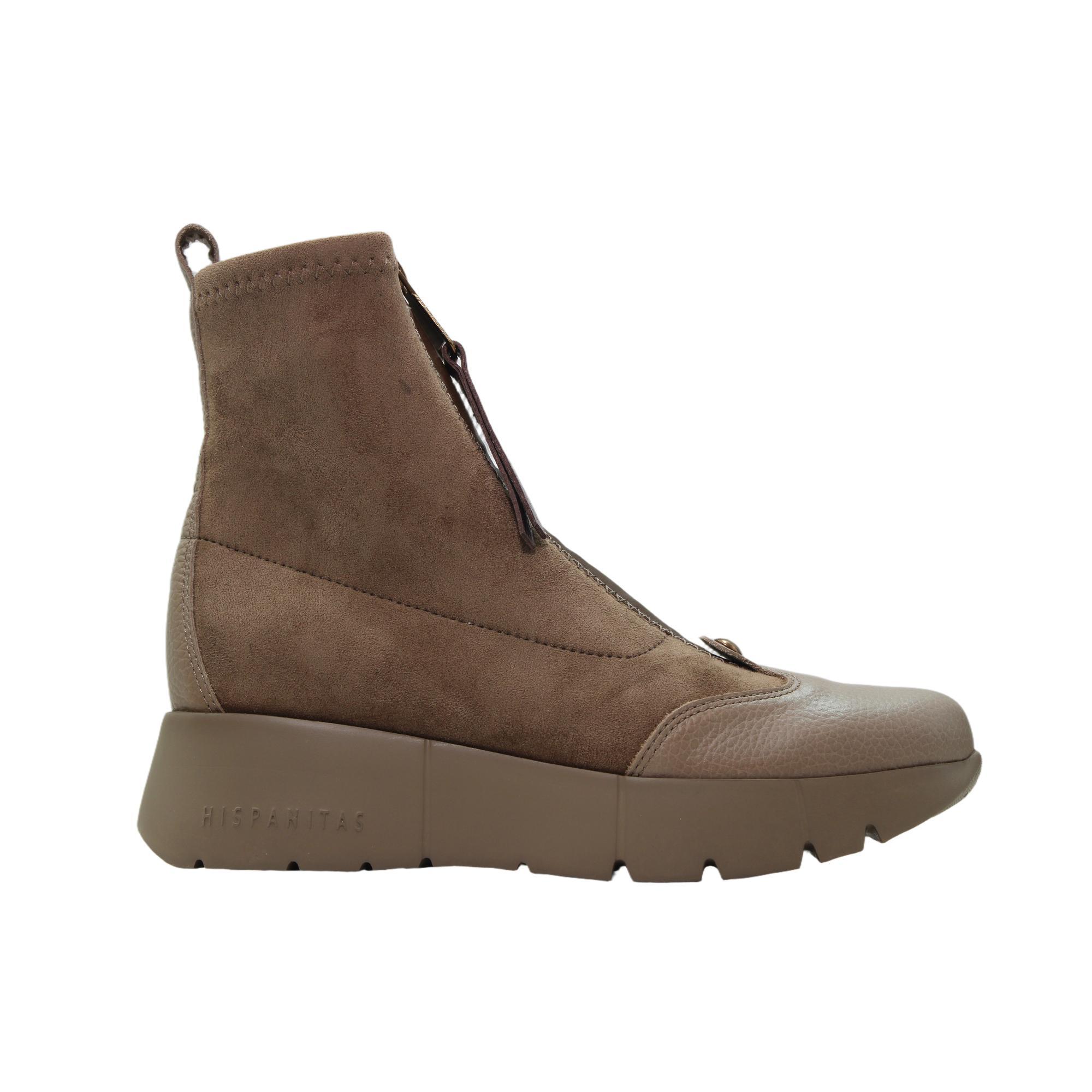 Hispanitas HI265104 Botines casual de antelina y piel, calcetín, cremallera frontal, suela de goma, para señora