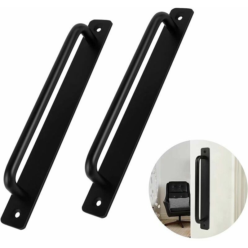 CA Manija de puerta, 2 piezas, manija de puerta negra, manija de puerta corrediza de aleación de aluminio resistente para puerta interior y exterior, puerta de granero, armario, dormitorio con 4 tornillos, negra, 244 mm
