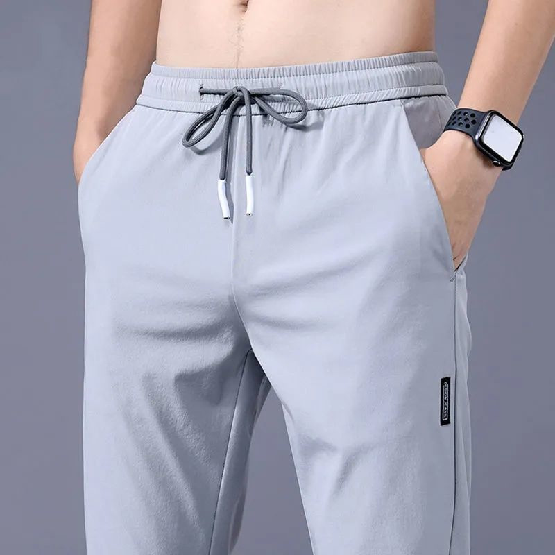 TK Pantalones Casuales Para Hombre 2025 Verano Negro Gris Delgados Negocios Outdoor Elásticos Transpirables Rectos Sweatpants