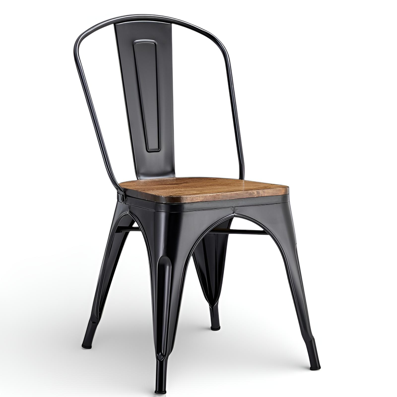 ORION91® - Silla de comedor Beta apilable de metal negro con asiento de pino macizo, 85 x 43 x 45 cm, soporta hasta 110 kg, comedor, cocina u oficina - spaziOrion91