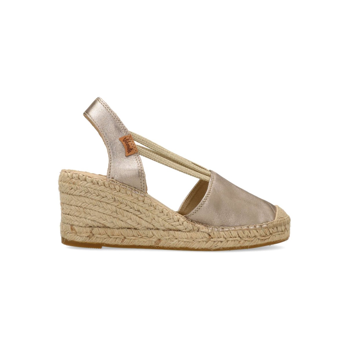 Vidorreta - Sandalia valenciana elásticos confort VIDORRETA de yute natural con puntera reforzada y suela de goma, cuña 7 cm color bronce para mujer