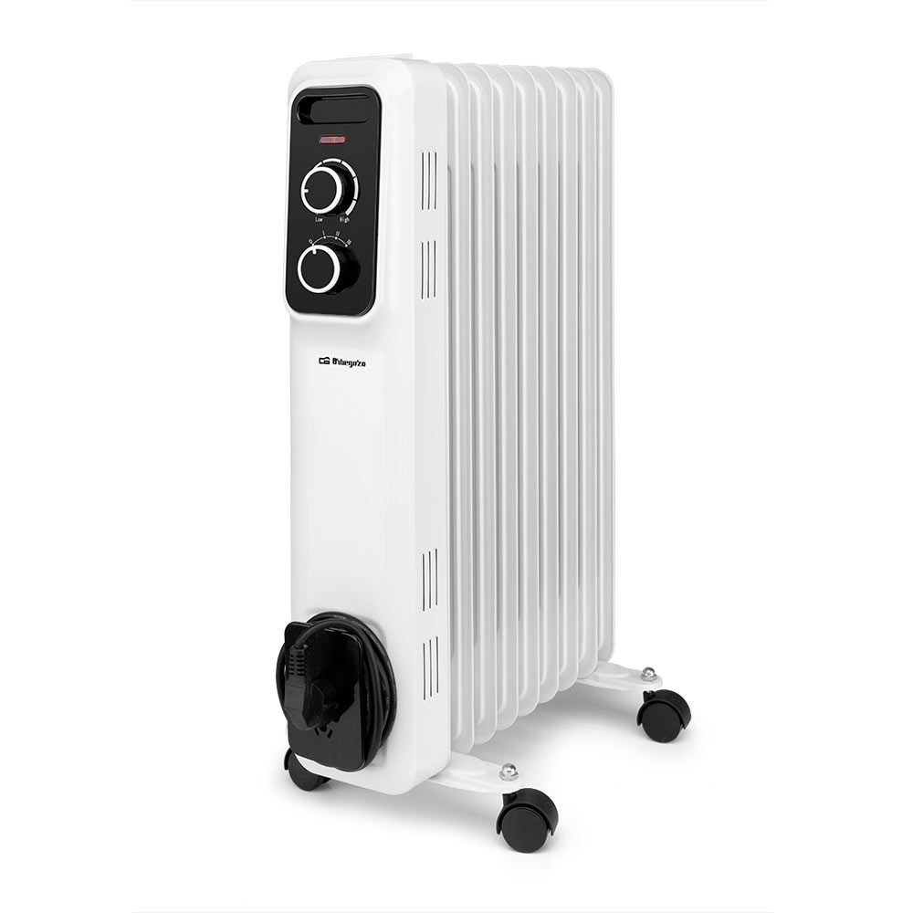 Orbegozo RS 2000 Radiador – Potencia Máxima 2000W, 9 Elementos Caloríficos, 3 Potencias de Calor, Termostato Regulable, Ruedas Pivotantes y Recogecables