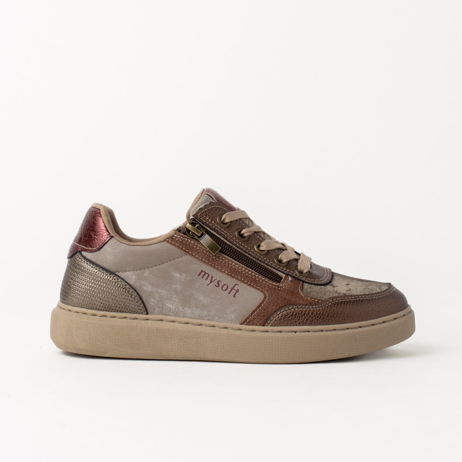 Mysoft 25M605 Zapatillas con cordones de mujer texturas combinadas y cremallera lateral