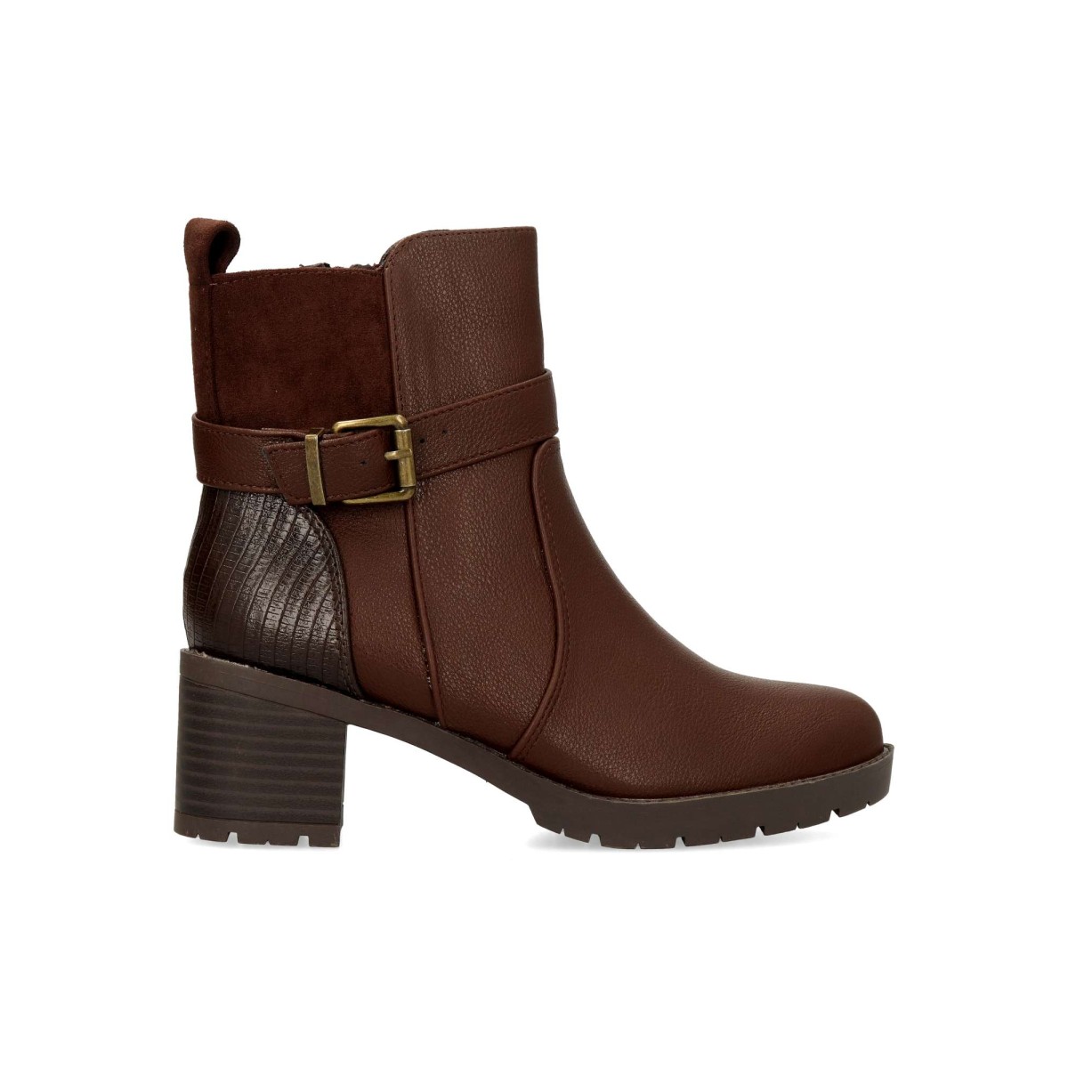 Vanessa Calzados - Botines de mujer con tacón y punta redonda, caña 14 cm con detalle de hebilla moderna y cierre cremallera