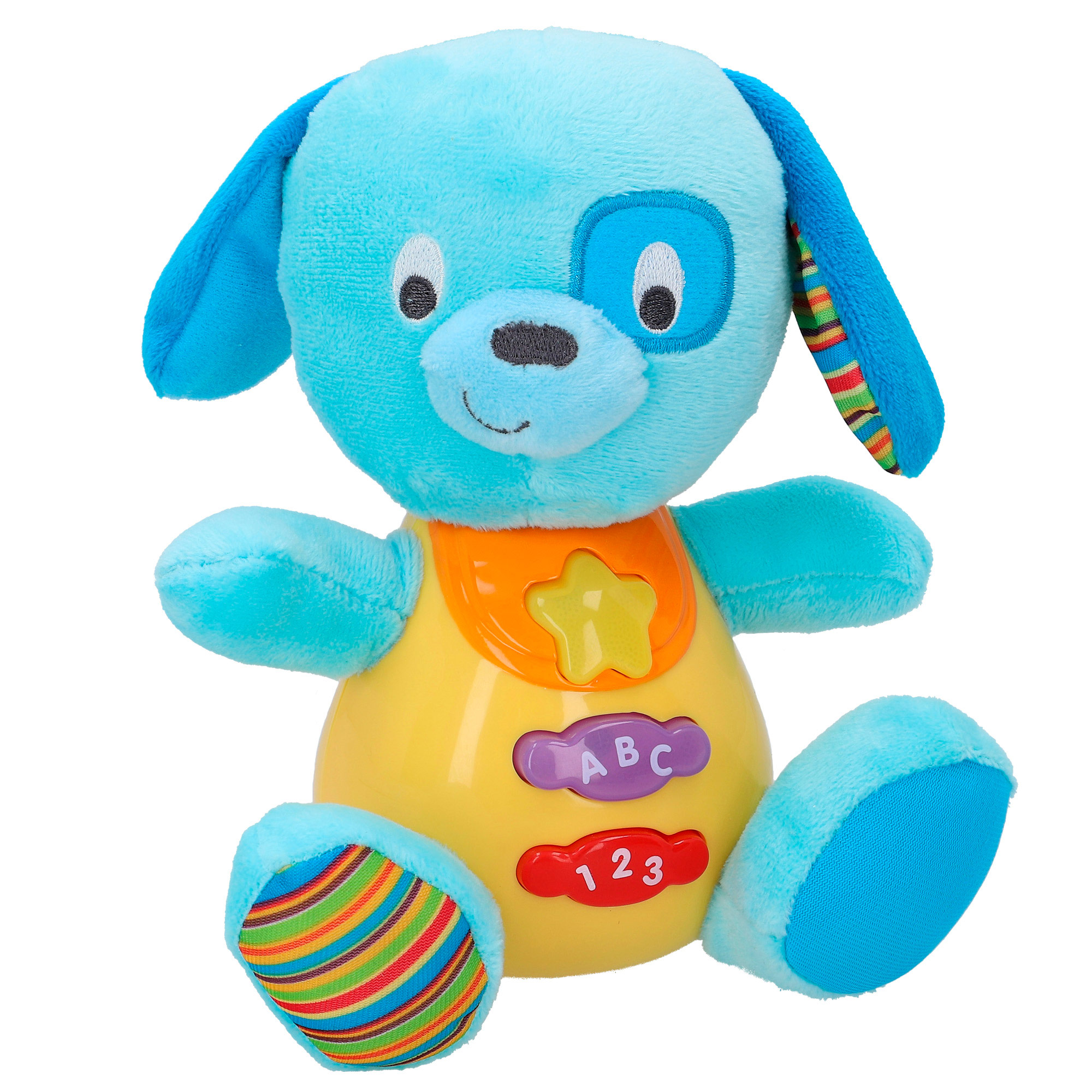 Winfun - Peluche interactivo perrito, luces de colores, sonido, voz en español, juguete musical, didáctico, educativo, para bebés, infantil, para mayores de 3 meses