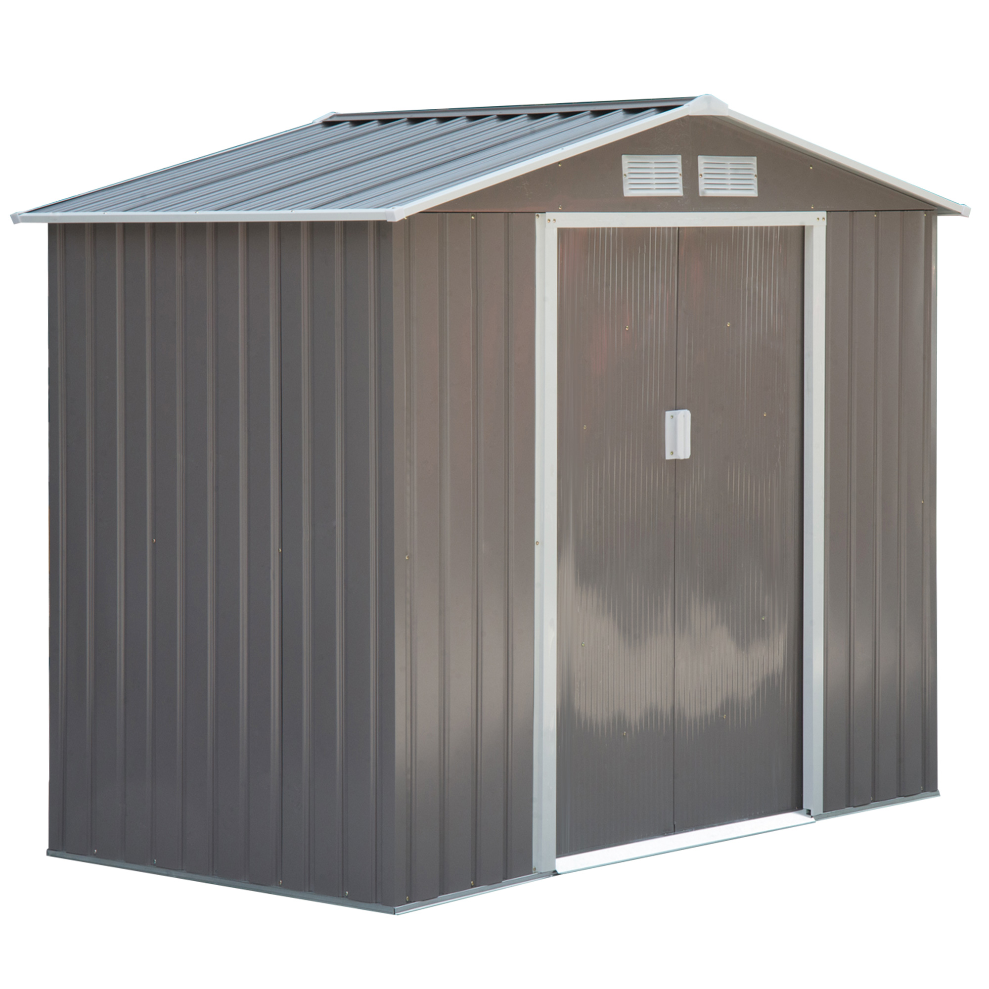 Outsunny Caseta de Jardín Exterior, 2,5 m² 213x130x185 cm, Cobertizo de Jardín Exterior Metálico con 2 Puertas Correderas, Base Refuerzo (Suelo NO Incluido) y 4 Ventanas, Madera Natural