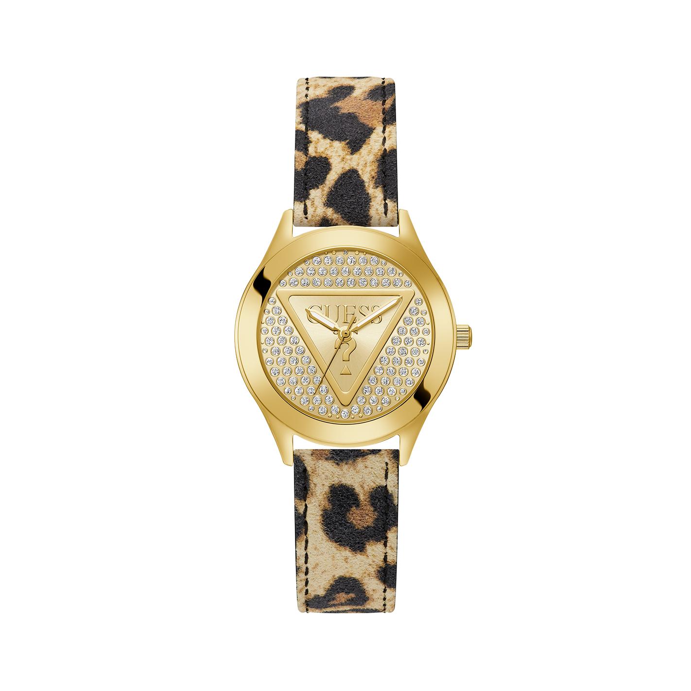 Reloj GUESS Mujer Glitz Plaque GW0745L2 - Acero dorado con correa leopardo