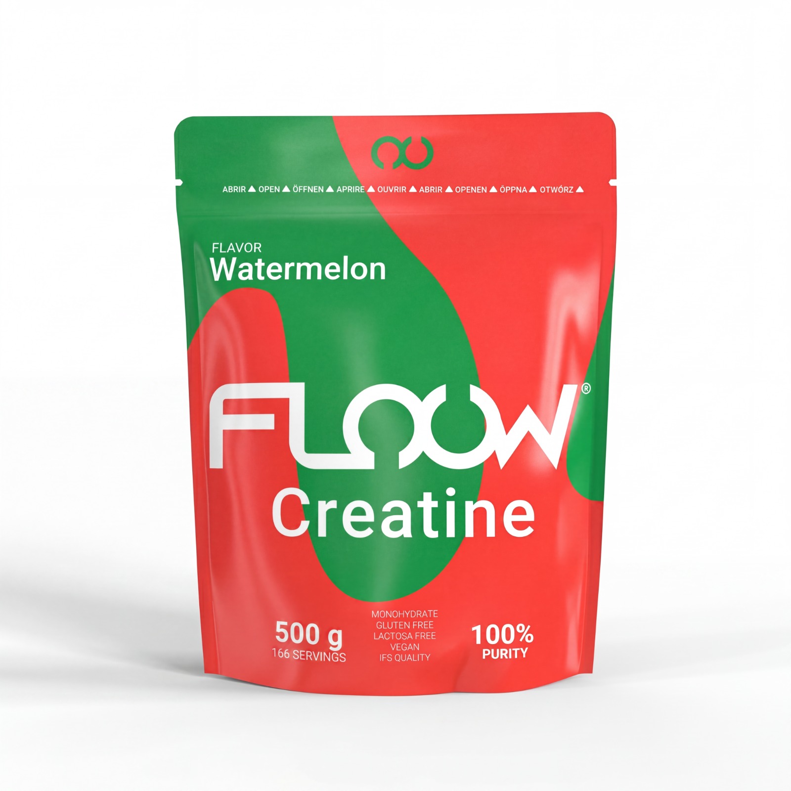 FLOOW Creatina Monohidratada Sabor Sandía 500g (166 Dosis) | Polvo Puro Micronizado 200 Mesh sin Azúcar | Suplemento Deportivo para el Rendimiento Físico