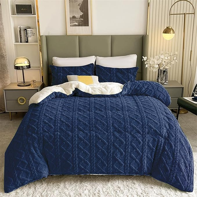 Edredón Borrego 180 x 260c m/240 x 260 cm para Cama Individual o Matrimonio con funda para almohada, Edredón Nódico Invierno Cálido y Suave con Relleno de Micro Fibra Poliéster, Edredón Reversible Franela y Sherpa