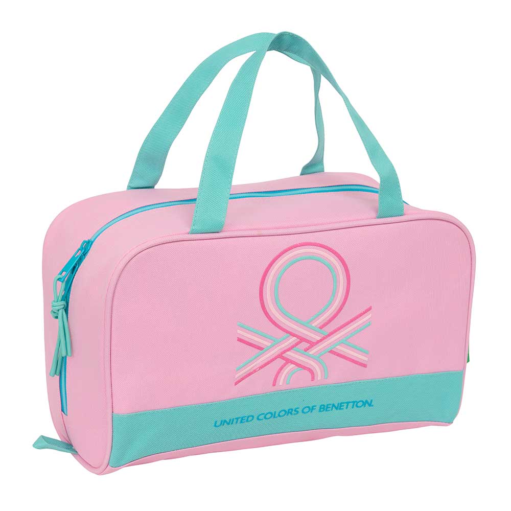 SAFTA | Neceser con Asas Benetton Organizador Escolar con 1 Compartimento y Cremallera, Interior Forrado, Asa de Mano, Resistente para Vuelta al Cole, Rosa y Turquesa, Doble Tirador, Asas de Mano